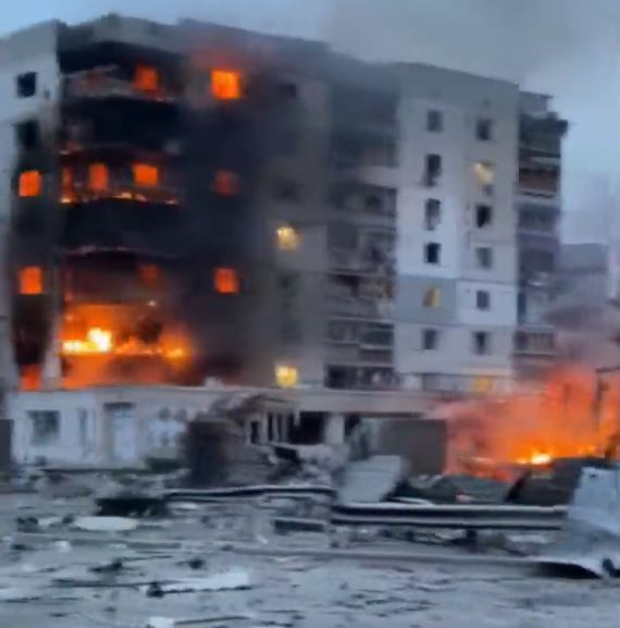 One of the apartment blocks hit in Borodyanka