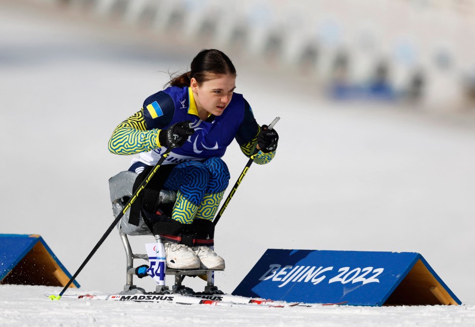 Ukrainian athlete Anastasiia Laletina competes in the middle distance sitting event