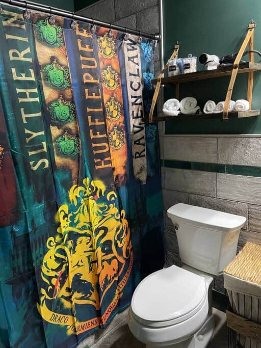 The home features Harry-Potter themed items alongside household essentials