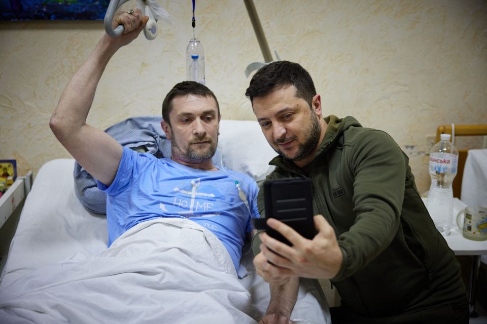 He visited troops at a military hospital following fighting in the Kyiv region