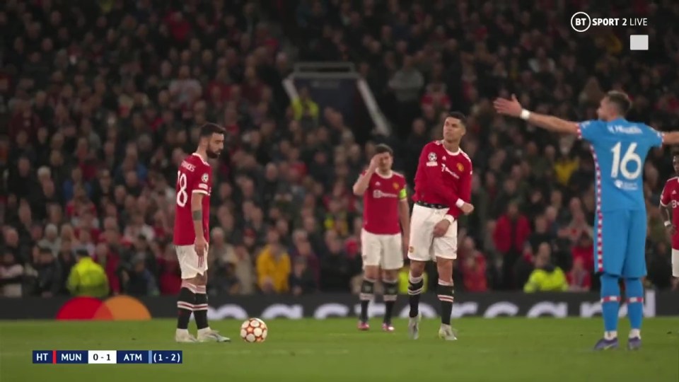 Ronaldo was not happy with Anthony Elanga appearing to be fouled in the build-up to Atletico's goal