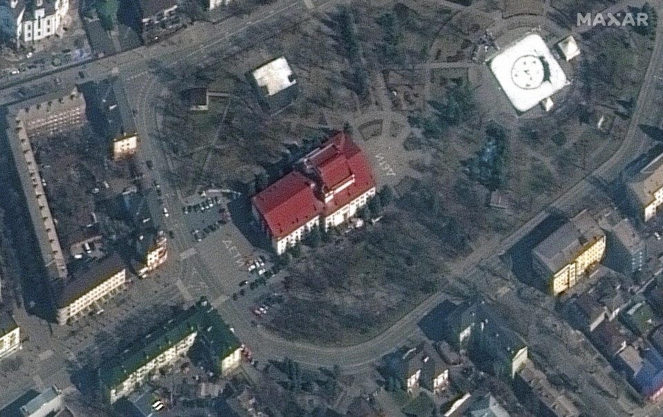 'Children' was written outside the building in a warning to Russian bombers