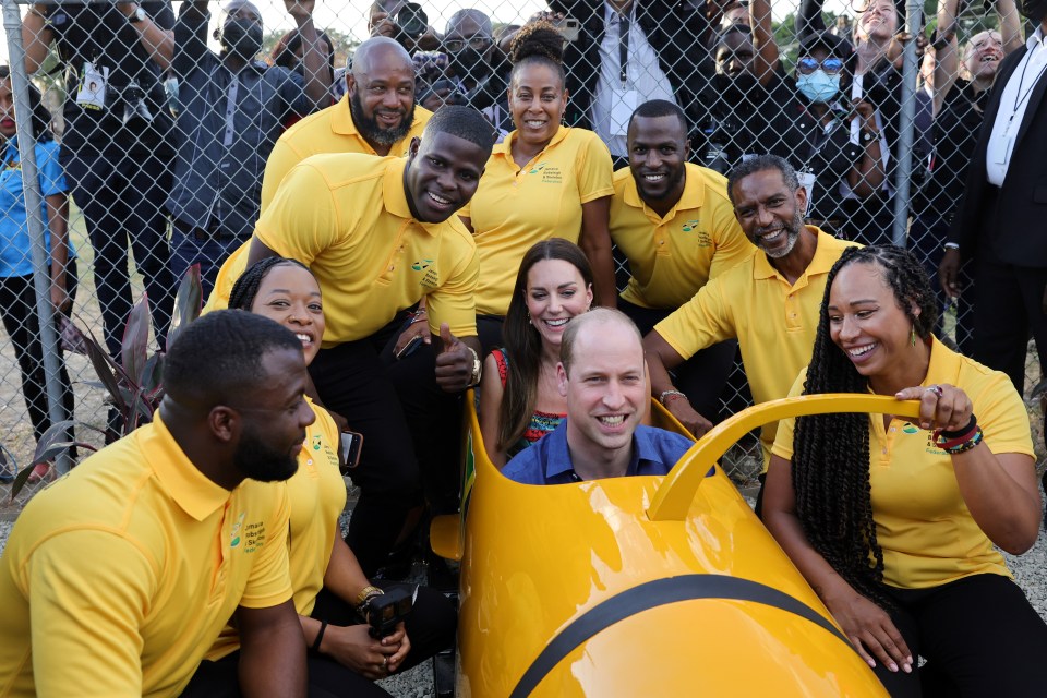 Kate and Wills hilariously slid into a bobsleigh as they met the Jamaica national team
