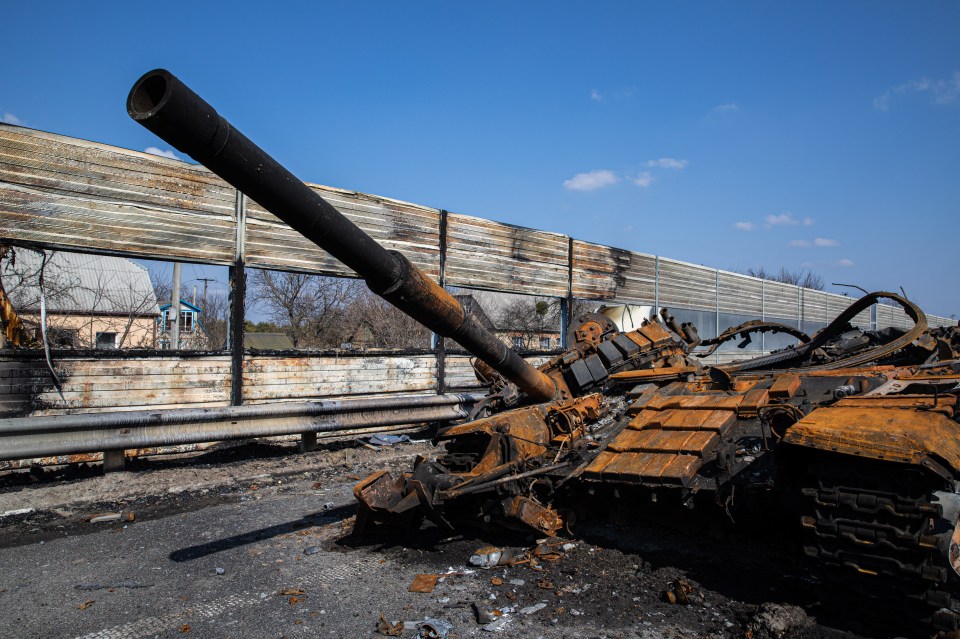 A destroyed Russian tank after Putin's army met fierce resistance