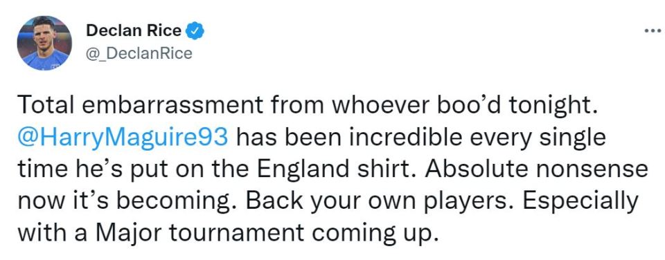 Declan Rice showed his support for his England team-mate