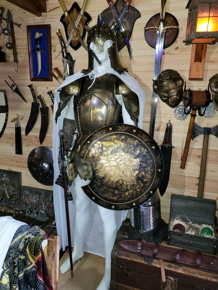 Wayne Haskett, 53, hopes his lair full of suits of armour, swords, axes and skulls will conquer all in the Cuprinol Shed of the Yard awards