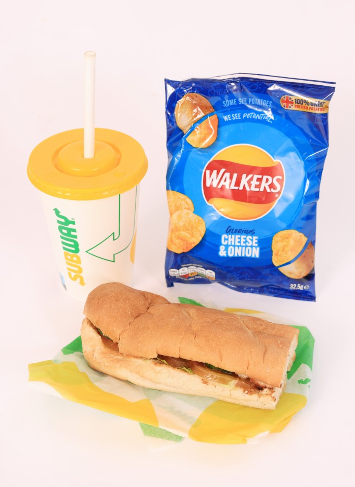 Classic meal deal — ham 6in sub, Walkers cheese-and-onion crisps, 16oz (470ml) soft drink