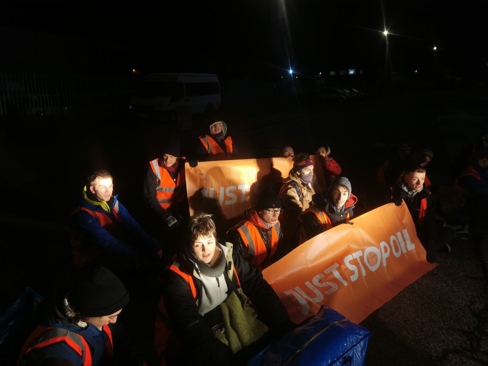 Just Stop Oil of their activists during their blockade of Esso Birmngham Fuel Terminal