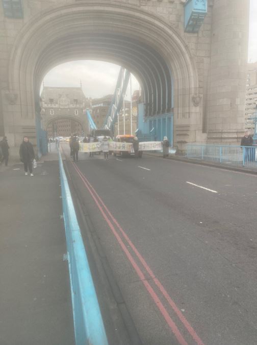 The eco-mob block the road across the bridge