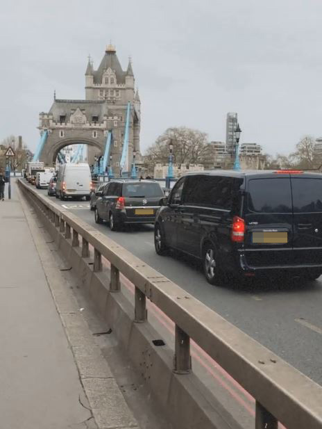 Traffic at a standstill as it approaches Tower Bridge