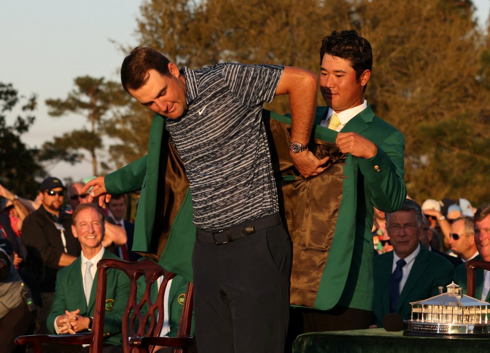 Scheffler was given the iconic Green Jacket from last year's winner Hideki Matsuyama