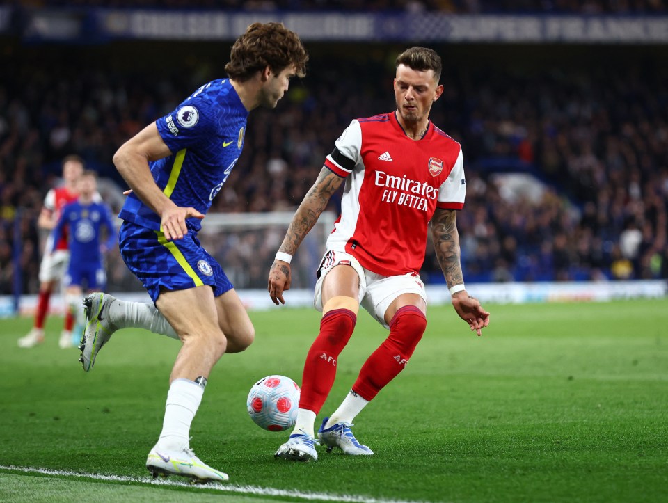 Ben White looked all at sea while trying to deal with Marcos Alonso and Timo Werner