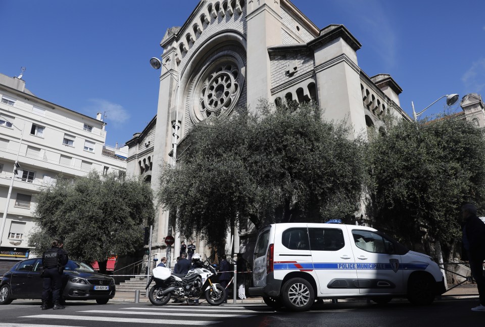 Police were seen at Saint-Pierre-d’Arene church after a knife attack