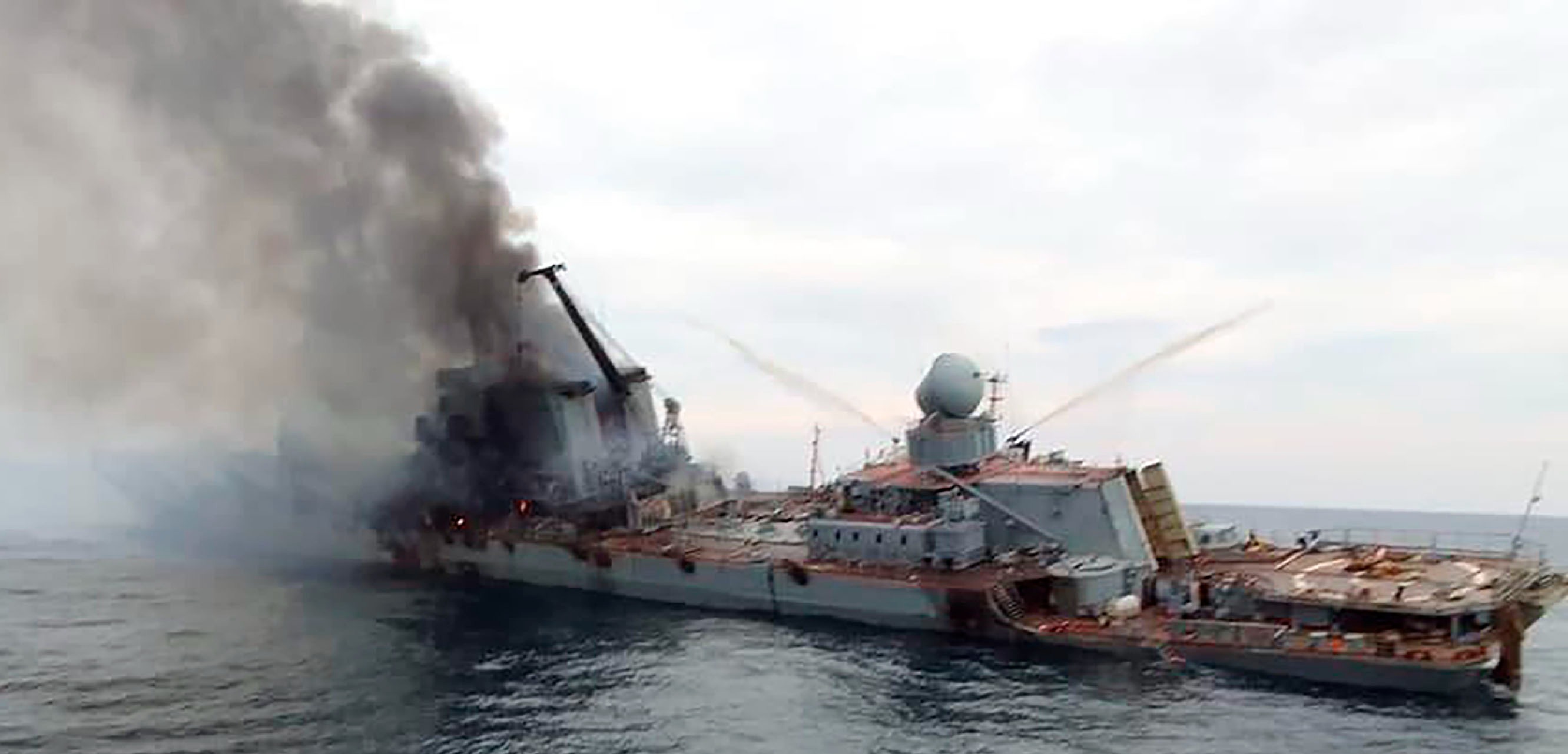 First images purportedly showing the damaged cruiser Moskva soon after it was ‘struck by Ukrainian missiles’