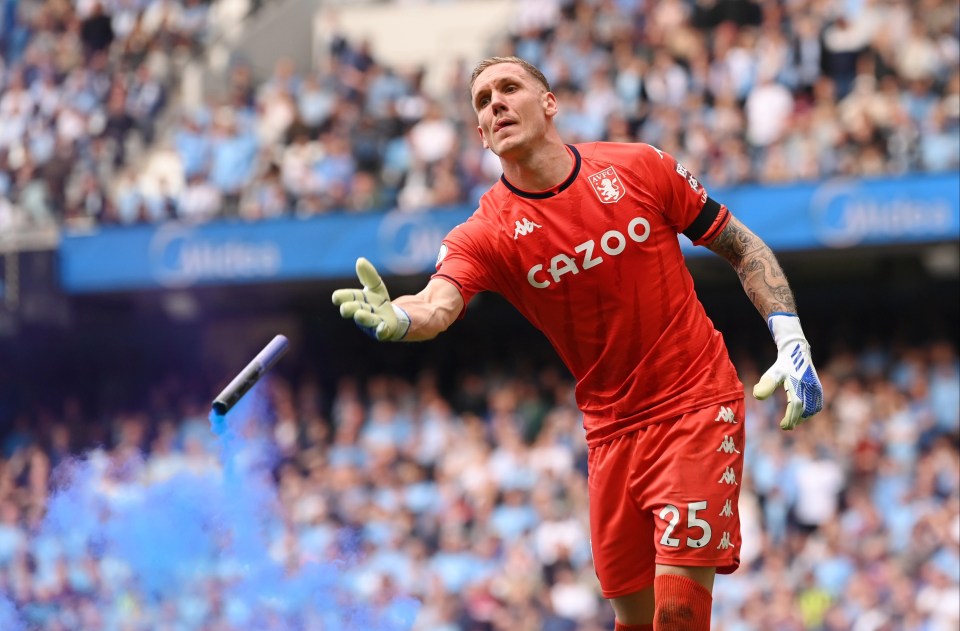 Aston Villa goalkeeper Robin Olsen was attacked during the pitch invasion