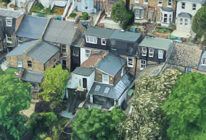 The dormers are the two flat-roof dark loft conversions joined in centre