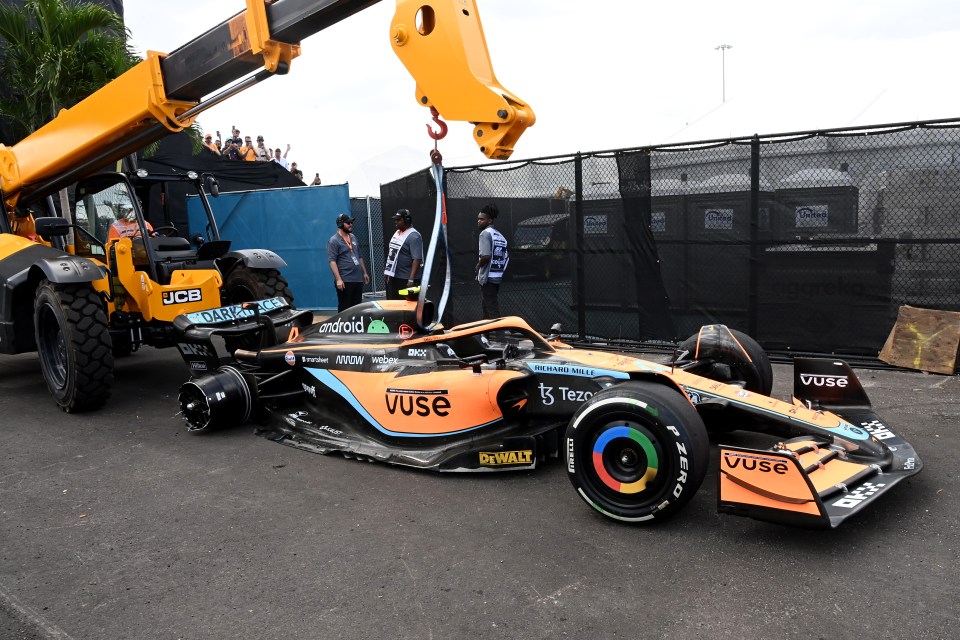Norris' car after his collision with Gasly.