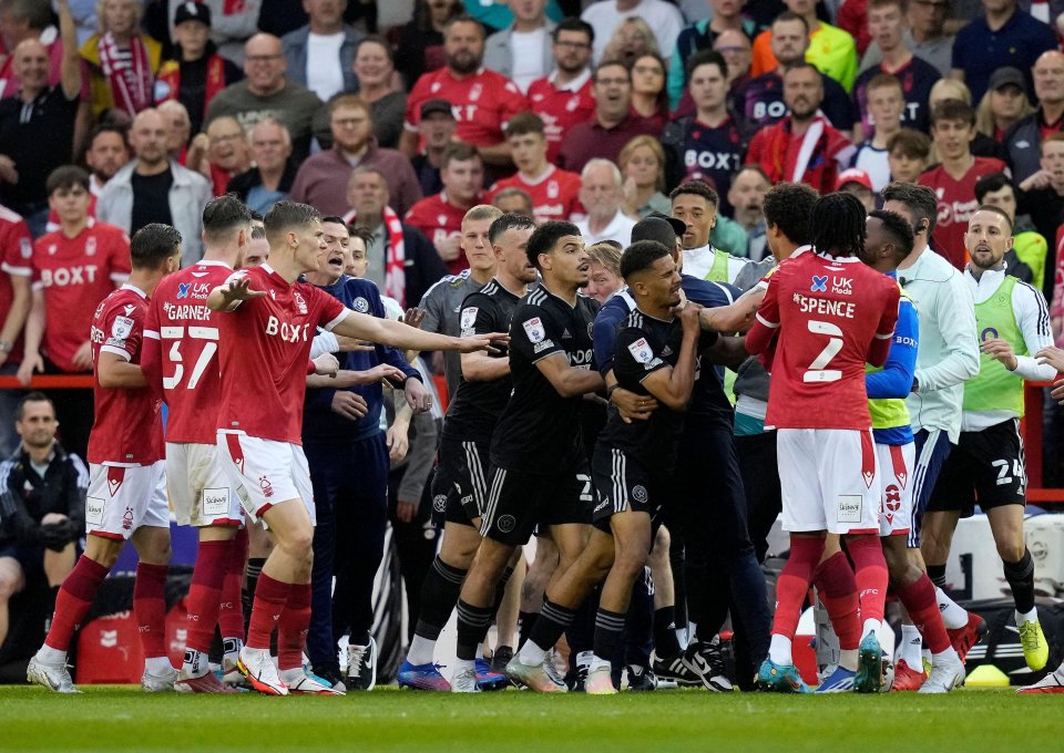 The brawl came after Heckingbottom took issue with the length of time Forest were taking on throw ins