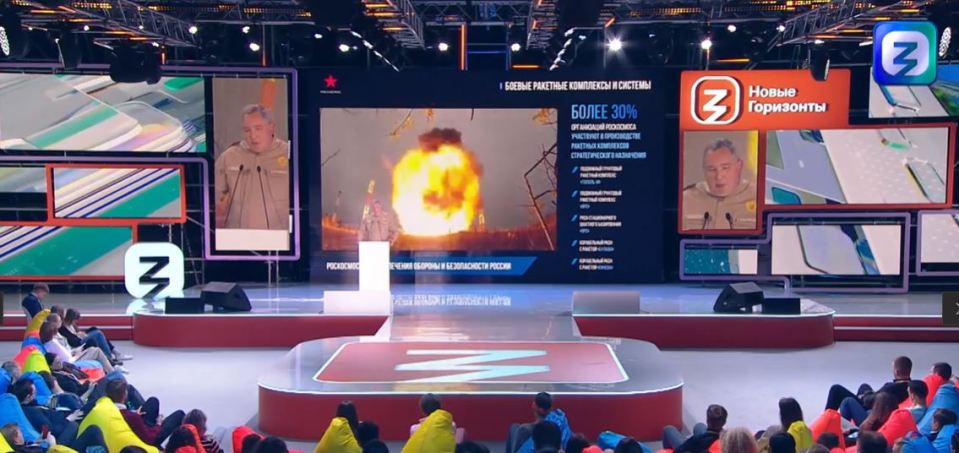 Dmitry Rogozin, head of Russian space agency Roscosmos, crowed about its capabilities to children