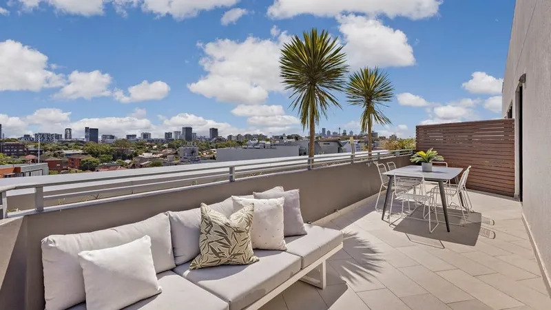 The balcony patio offers stunning views over the Australian city