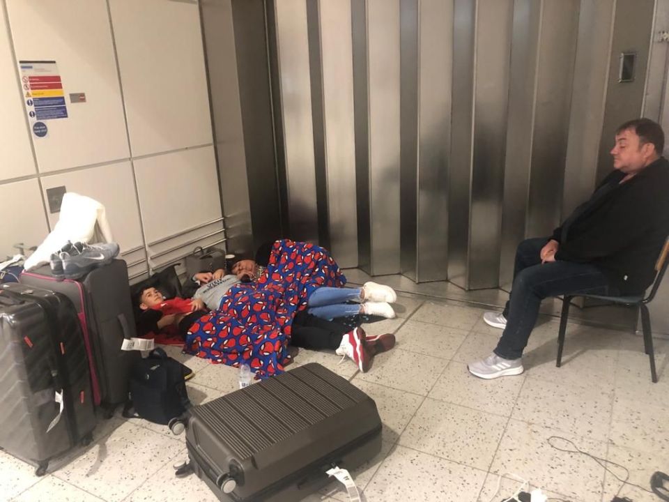 Nicola Caine and her family, who live in Cheshire, were forced to lay on the floors of Gatwick Airport in the cold after their flight to Tenerife was cancelled twice