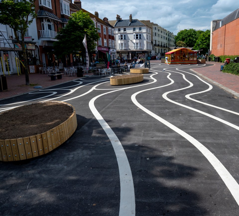 White wiggly lines on the street in Worthing, West Sussex, have sparked fury among locals