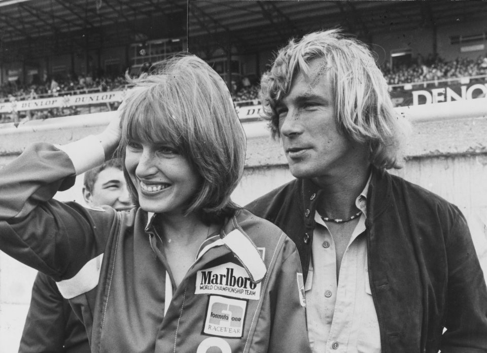 Hunt in 1978 with girlfriend Jane Birbeck at Brands Hatch
