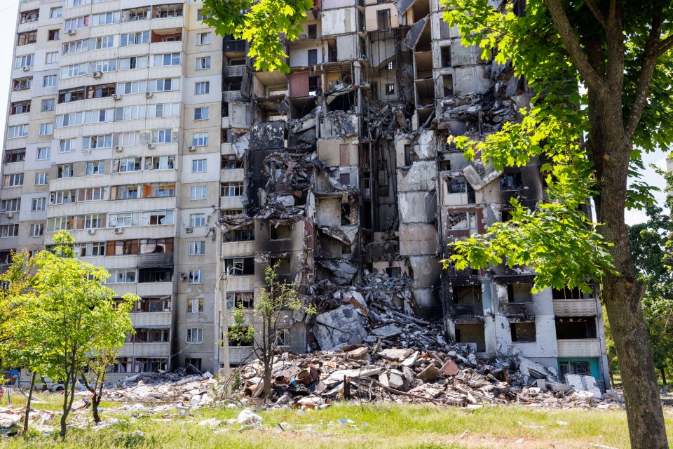 Residential buildings wrecked by Russian shelling