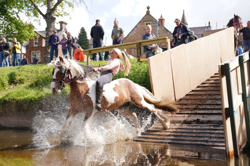 The woman made a splash as she rode her horse into the River Eden