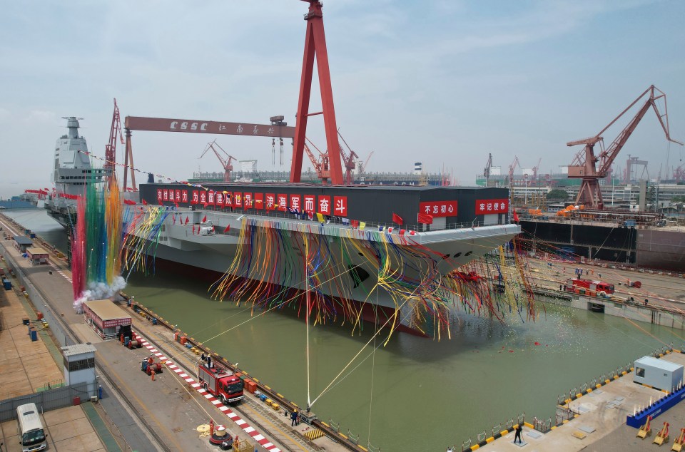 China's new supercarrier the Fujian being launched in Shanghai