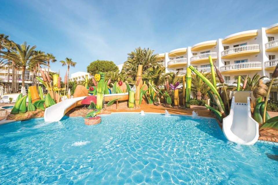 The mini splash park is frog-themed and features two kids' slides at the Iberostar Albufera Park