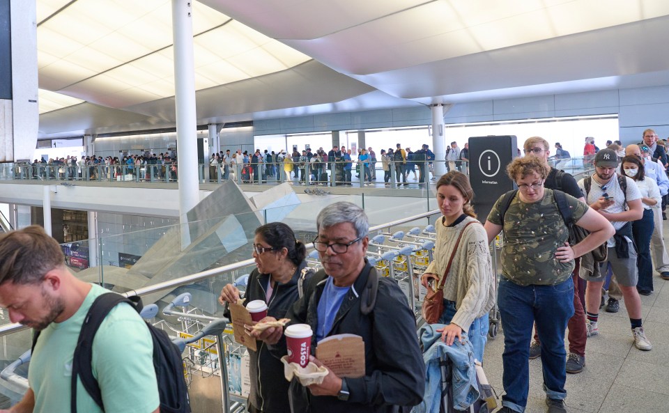 Huge queues to get into the terminal building at Heathrow were seen yesterday