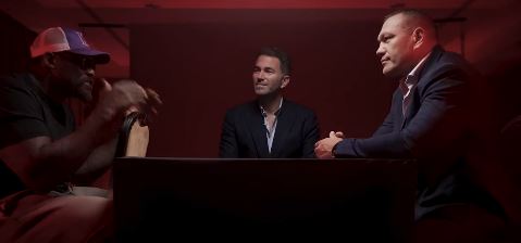 The two fighters had a face-off with Eddie Hearn in attendance