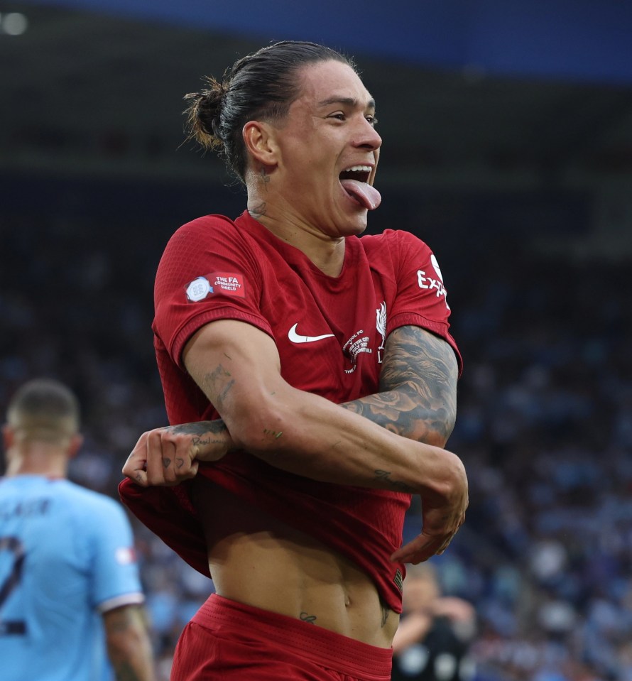 Darwin Nunez celebrates his goal for Liverpool