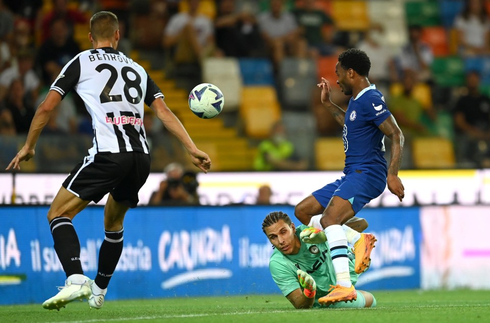 Raheem Sterling scored his first Chelsea goal in unconventional style