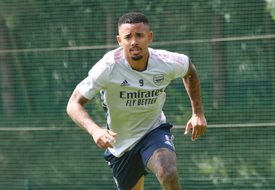 Gabriel Jesus in training for the Gunners