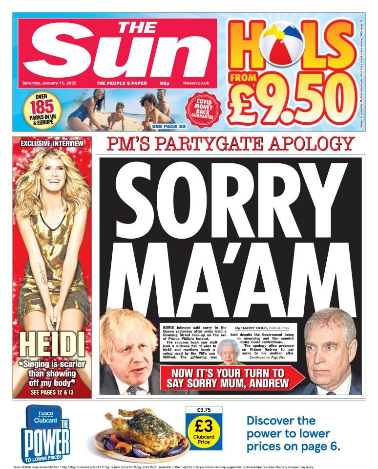 The Sun reported on Partygate in January 2022