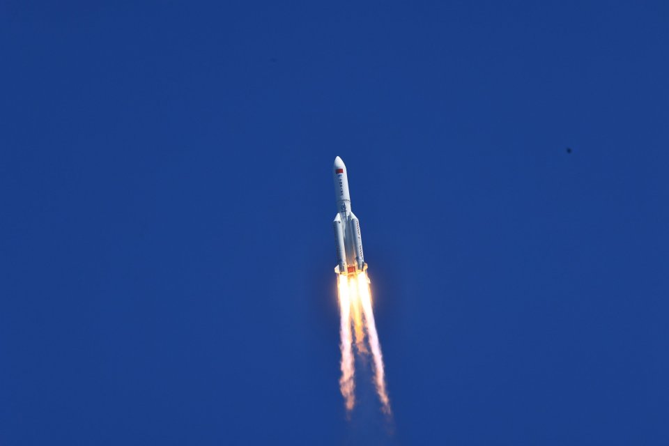 A Long March-5B Y3 rocket carrying China's space station lab module Wentian after lifting off from Wenchang Spacecraft Launch Site on July 24, 2022