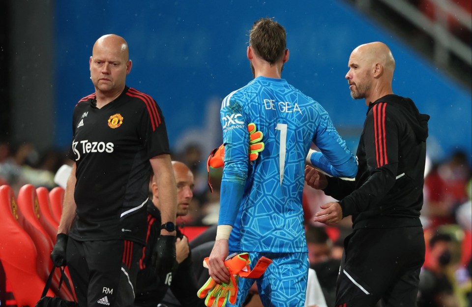 De Gea exchanges words with Ten Hag after his substitution
