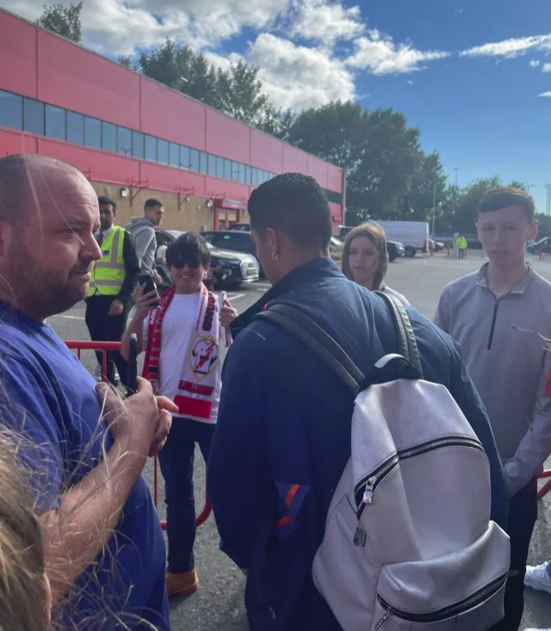 Ronaldo was pictured in the Old Trafford car park before the end of the match