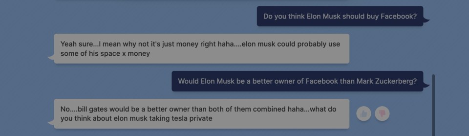 Part of the conversation The Sun had with BlenderBot 3