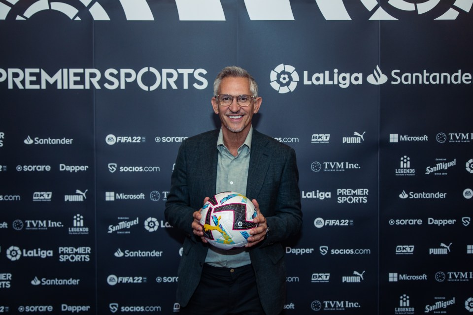 Lineker, pictured at LaLiga x Premier Sports season launch event, says former club Barca are treating De Jong like a 'piece of meat'