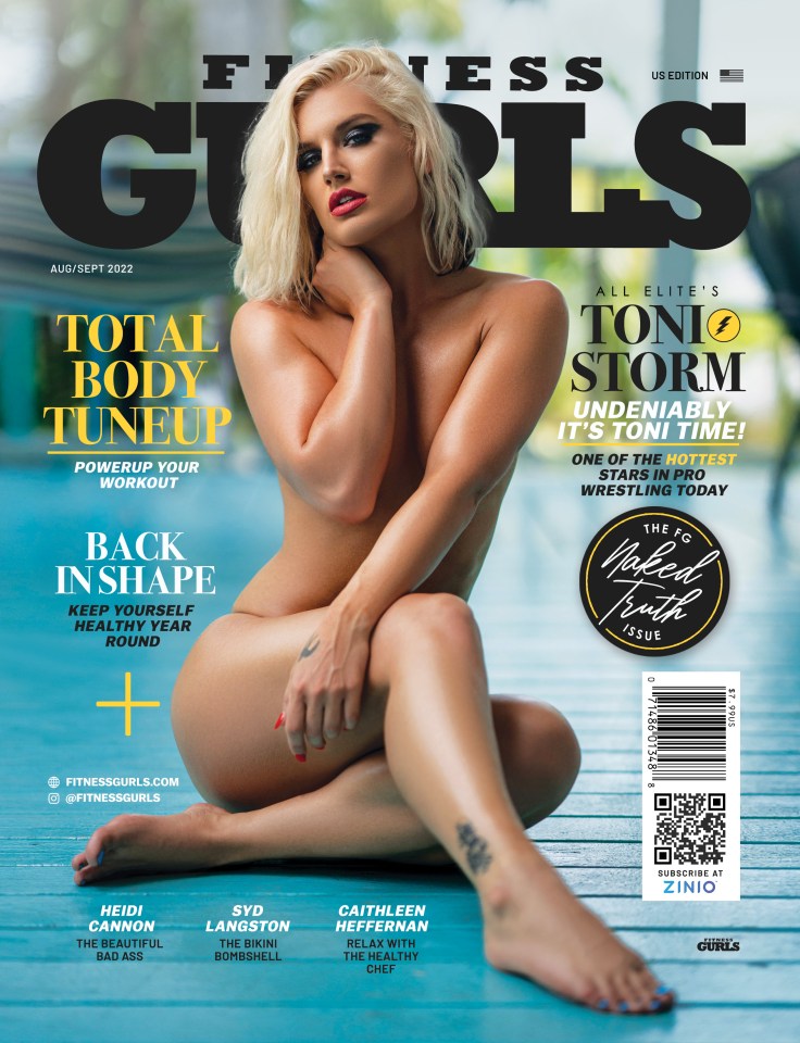 Toni Storm poses for Fitness Gurls magazine