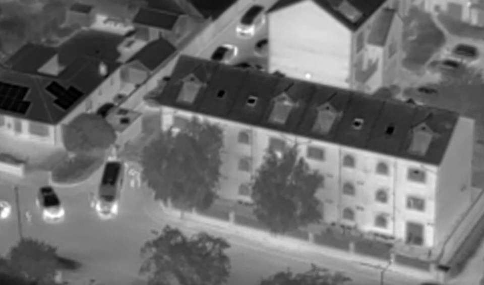 Aerial footage of armed police arresting a 36-year-old man on suspicion of murder