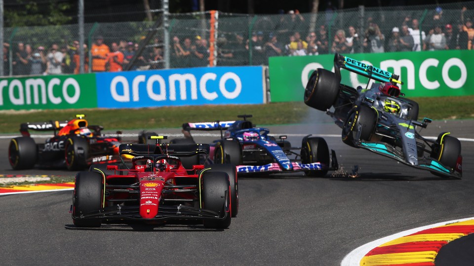 Lewis Hamilton went sent soaring into the air after crashing into Fernando Alonson