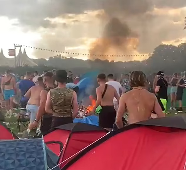 Smoke filled the air after tents were set alight