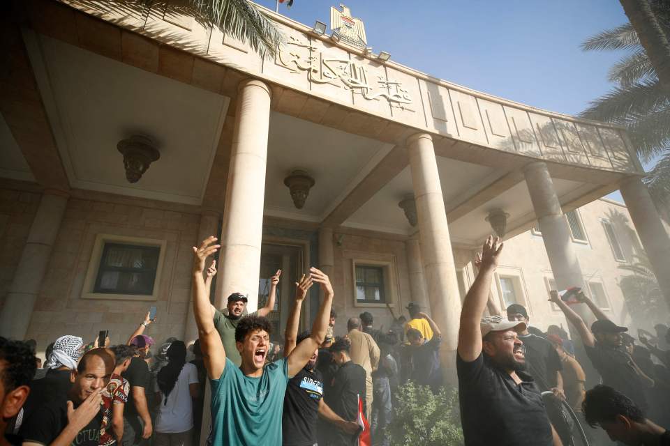 Supporters of Sadr outside the Government Headquarters in the capital Baghdad’s Green Zone