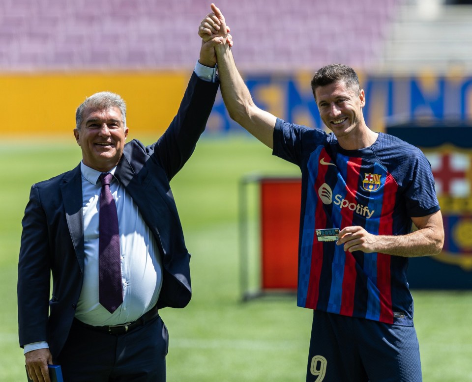 Barca supremo Joan Laporta unveils star signing Robert Lewandowski