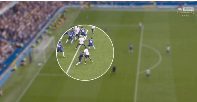 The Blues were angry after Cristian Romero went unpunished for this exchange