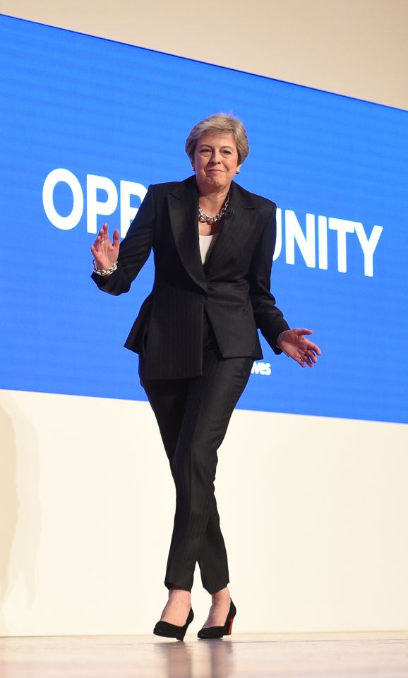 Theresa May did her signature shuffle for the Tory party conference in 2018